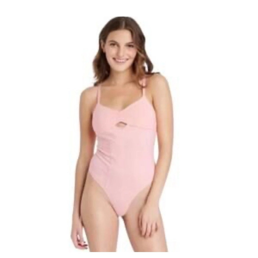 Colsie Pink Ribbed Cutout‎ Bodysuit V-Neck Sleeveless 1X 023 13 2127